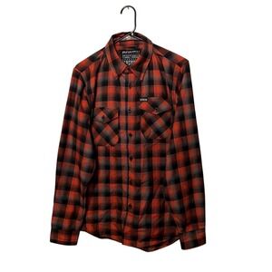 Dixxon Flannel Co Shirt Mens Small Orange Gray Black Plaid Magneto Biker NWOT